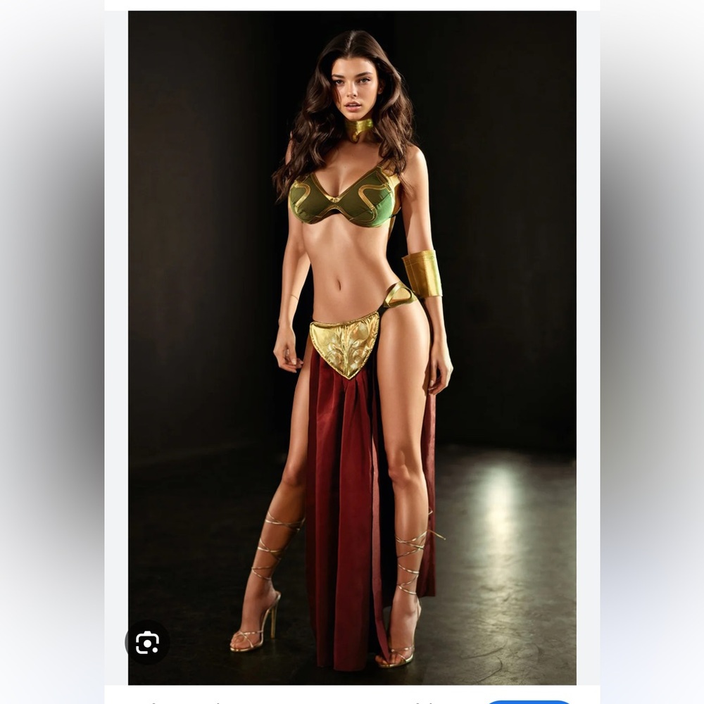 open lace back dress Star War Slave Leia Costume Princess Slave Outfit main image 1